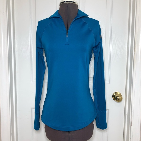 Adidas Womens Long Sleeve Techfit 1/2 Zip Tomb Hole Climawarm Blue Fitted Top S - Picture 3 of 15
